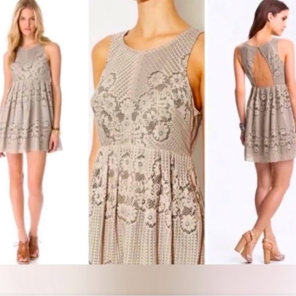 Free People Backless Lace Dress in Taupe